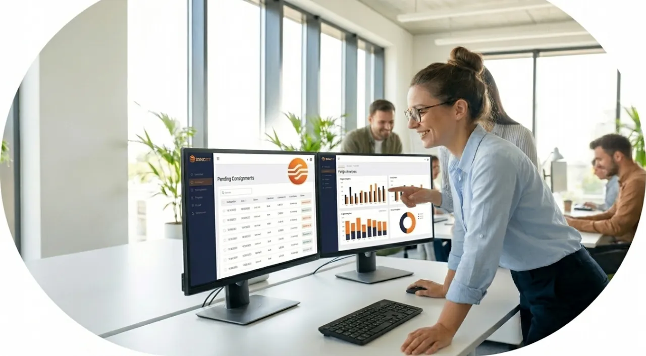Senditt freight management platform on dual monitors
