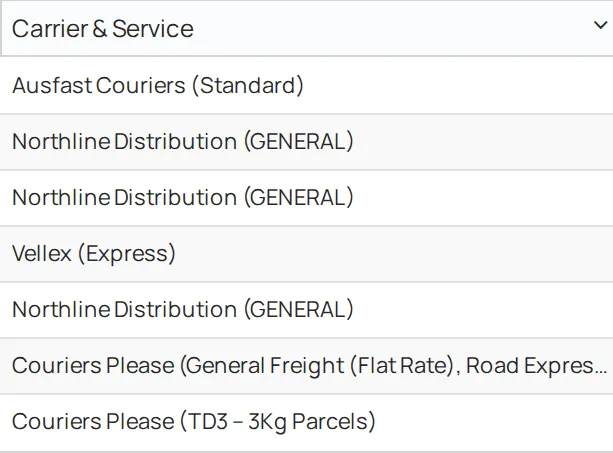 Machship in Senditt's tenant: manifest list showing the carrier and service column for seven sample manifests, sample data