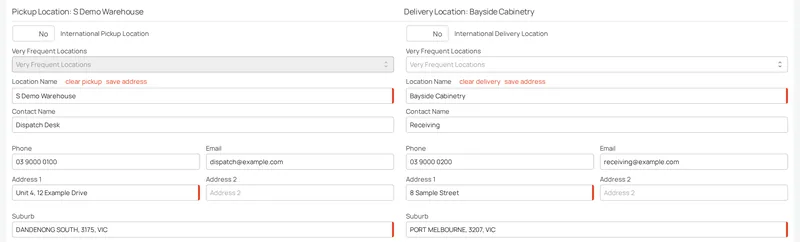 Create Consignment in Senditt's platform: pickup and delivery panels