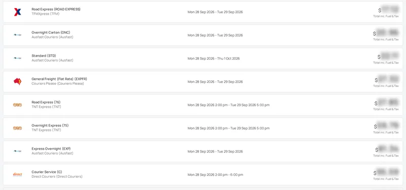Generate Routes result in Senditt's platform: the route list for one quote